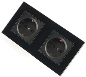 Priza dubla Elit'S,Rama sticla,16A/250v/IP20,Protectie copii,8010Fkb-2