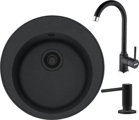 Set chiuveta bucatarie compozit Franke Rotondo VN 51 cm finisaj negru mat cu dozator detergent si baterie Pola