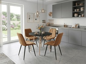 Scaun de masa SPLIT VELVET cu picioare negre, maro