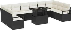 vidaXL Set de canapele pentru grădină 11 pcs negru și crem poliratan