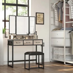 Set masă de toaletă cu taburet FLORA, 28,6 x 42 cm, gri/negru