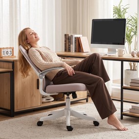 HOMCOM Scaun de Birou Ergonomic cu Brațe Rabatabile și Înălțime Reglabilă, Mesh Respirabil,  60,5x54x99 cm, Roz | Aosom Romania