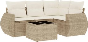 vidaXL Set canapele de grădină cu perne, 5 piese, bej, poliratan