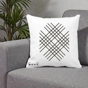 Perna Decorativa Geometric Grid, 40x40 cm, Alba Mata, Husa Detasabila, Perna Inclusa, BEKZ®