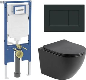 Set rezervor incastrat Geberit Duofix cu sistem de prindere, clapeta neagra Sigma20 dreptungiulara plus vas WC suspendat Rune Ivaldi cu capac softclose