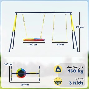 AIYAPLAY Set de Leagăne pentru Copii cu Două Tipuri de Leagăne, Loc de Joacă Exterior cu Corzi Reglabile, Structură din Metal pentru Vârsta 3-8 Ani, Capacitate 150kg, Multicolor | Aosom Romania