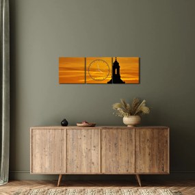 Tablou cu biserică în apus de soare (cu ceas) (90x30 cm)