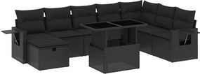 vidaXL Set mobilier de grădină cu perne, 9 piese, negru, poliratan
