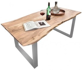 Masa dreptunghiulara cu blat cu din lemn de salcam Tables &amp; Benches 140x80x77 cm maro/argintiu