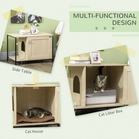 Mobilier pentru litiera pentru pisici de interior cu o minge agatata, usa magnetica, picioare reglabile 80x48x55cm Negru Stejar PawHut | Aosom RO