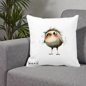Perna Decorativa Pasare cu Penaj Zbarlit si Gene, 40x40 cm, Alba Mata, Husa Detasabila, Perna Inclusa, BEKZ®