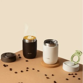 Ceasca termica Outin Travel Tumbler, 350 ml, Mentine cald 6 ore, Rece 12 ore, Otel inoxidabil 316L, Pereti dubli, Izolatie sub vid, Alb nisipos