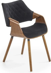Scaun modern dining K396, negru/nuc, stofa catifelata/placaj, 56x55x77