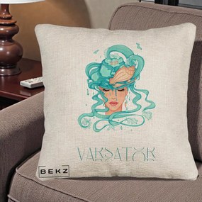Perna Personalizata Zodiac Varsator Cowgirl, 40x40 cm, Bej Canapea, Husa Detasabila, Perna Inclusa, BEKZ®