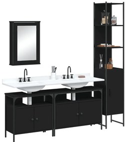 vidaXL Set mobilier de baie, 4 piese, negru, lemn prelucrat