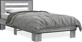 vidaXL Cadru de pat, gri sonoma, 75x190 cm, lemn prelucrat și metal
