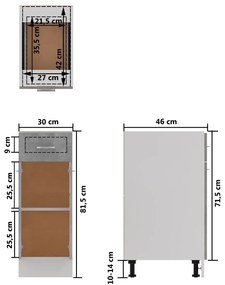Dulap inferior cu sertar, gri beton, 30 x 46 x 81,5 cm, PAL Gri beton, Dulap inferior cu sertar 30 cm, 1