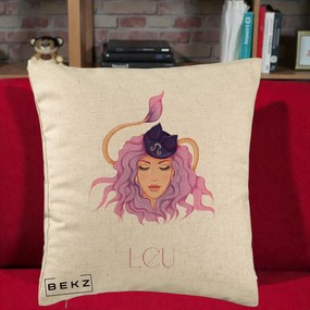 Perna Personalizata Zodie Leu, 40x40 cm, Bej, Husa Detasabila, Perna Inclusa, BEKZ®