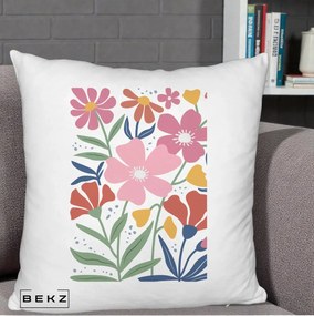 Perna Decorativa Flori Grafice Roz si Terracotta, 40x40 cm, Alb Pufos, Husa Detasabila, Perna Inclusa, BEKZ®