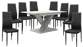 Set de sufragerie Maasix WTS High Gloss alb-gri X pentru 8 persoane cu scaune negru Coleta