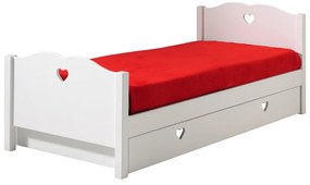 Pat pentru copii alb cu extensie suplimentară din lemn masiv de pin cu spațiu de depozitare 90x200 cm AMORI – Vipack