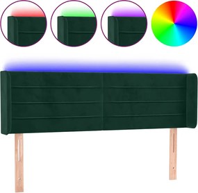 vidaXL Tăblie de pat cu LED, verde închis, 147x16x78/88 cm, catifea