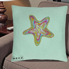 Perna Decorativa Stea de Mare Neon Curcubeu, 40x40 cm, Verde Menta, Husa Detasabila, Perna Inclusa, BEKZ®