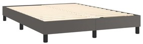 Pat box spring cu saltea, gri, 140x200 cm, piele ecologica Gri, 140 x 200 cm, Culoare unica si cuie de tapiterie