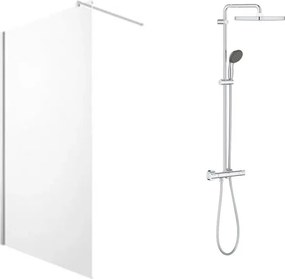 Pachet paravan dus Walk-In Omnires Marina crom 90x200 cm si coloana de dus Grohe Vitalio Start crom