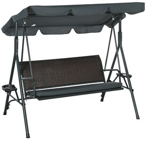 Outsunny Leagăn de Grădină de 3 Locuri cu Acoperiș Reglabil Suporturi pentru Pahar și Tăvițe Scaun 320 kg 204x112x150 cm Gri | Aosom Romania