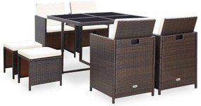 vidaXL Set mobilier de exterior cu perne, 9 piese, maro, poliratan