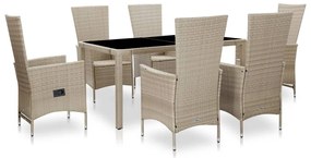 vidaXL Set mobilier de exterior cu perne, 7 piese, bej, poliratan