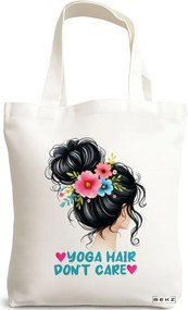 Sacosa de Panza pentru Cumparaturi, Geanta Tote Yoga Hair don't care, 38x34.5 cm, Alba, BEKZ®