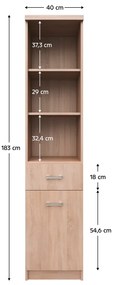 Dulap cu rafturi deschise 1D1S, stejar sonoma, TOPTY TIP 33