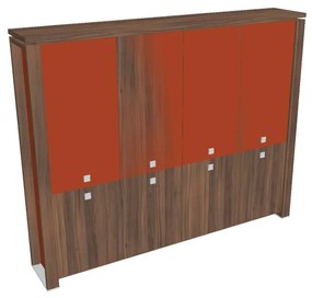 Dulap înalt Verno+ S 260 x 46 x 210 cm, uși combinate, nuc / portocaliu