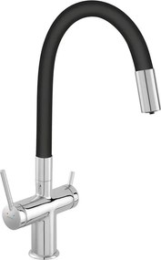 Baterie bucatarie cu pipa flexibila Ferro Filtrata compatibila cu sistem filtrare finisaj crom-negru