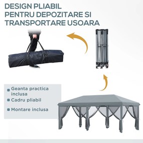 Outsunny Pergolă Pliabilă cu 6 Plase de Țânțari, Pergolă de Grădină cu Structură din Oțel, 591x297 cm, Crem Alb | Aosom Romania