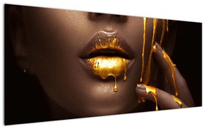 Tablou - Femeie cu buze aurii (120x50 cm)