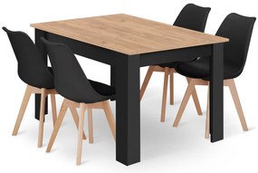 Set de masă negru 1 + 4, masă MADO CRAFT 120x80 + scaune BALI MARK negre