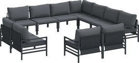 vidaXL Set de canapele pentru grădină cu pernă 11 pcs Negru Oțel