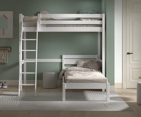 Pat suprapus alb pentru copii PINO, 90 x 200 cm, cu pat de o persoană 90 x 200 cm dedesubt, din pin scandinav – Vipack