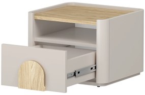 Noptieră Amilio 50 cm - cashmere / stejar uleiat / mânere stejar deschis