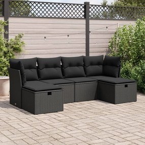 3325321 vidaXL Set mobilier de grădină cu perne, 6 piese, negru, poliratan