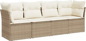 vidaXL Set canapele de grădină, 4 piese, cu perne, bej, poliratan