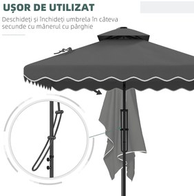 Outsunny Umbrelă Soare 2,5m Volane Duble Cruce | Aosom Romania