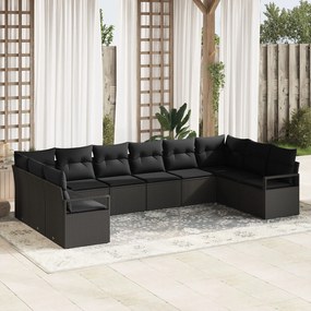 Set Canapele Grădină 10 Piese cu Perne Ratan Negru Polimer
