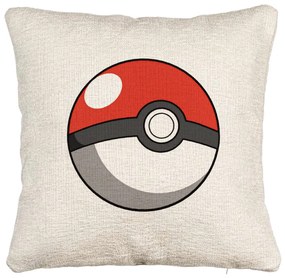 Perna Decorativa Canapea, Model copii Pokeball, 40x40 cm, Cu fermoar