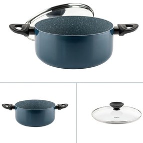 Cratiță Luigi Ferrero Prima FR-2244, 22x9.5 cm, 3.1 l, Acoperire neaderentă din marmură, Capac din sticlă cu gaură pentru abur, Inducție, Albastru închis