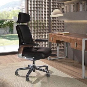 Scaun de birou modern piele sintetica si furnir de nuc Black