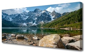 Tablou pe panza canvas Mountain Lake Forest Stones Peisaj Gri Verde Maro